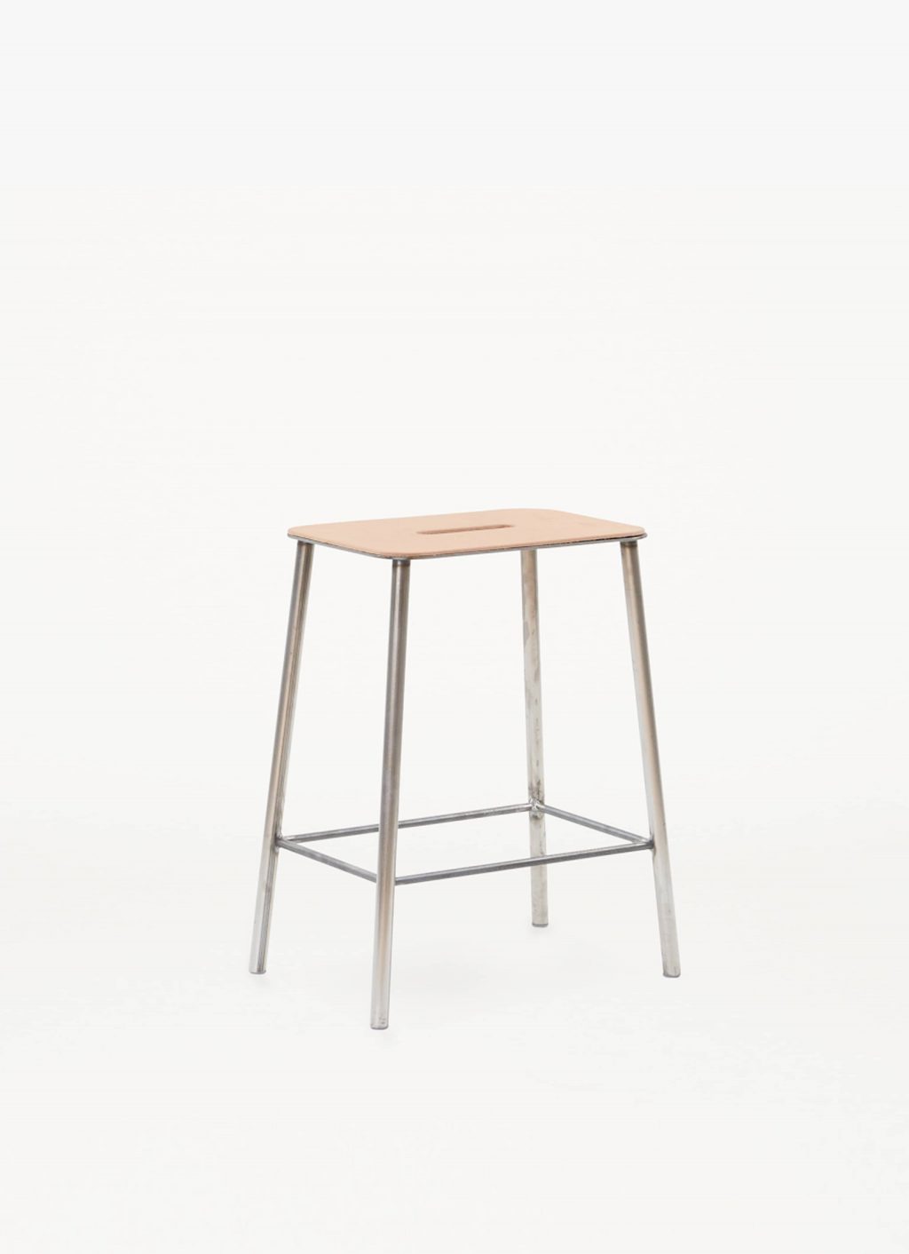 Adam Stool - H500 Raw Steel - Natural Leather Seat