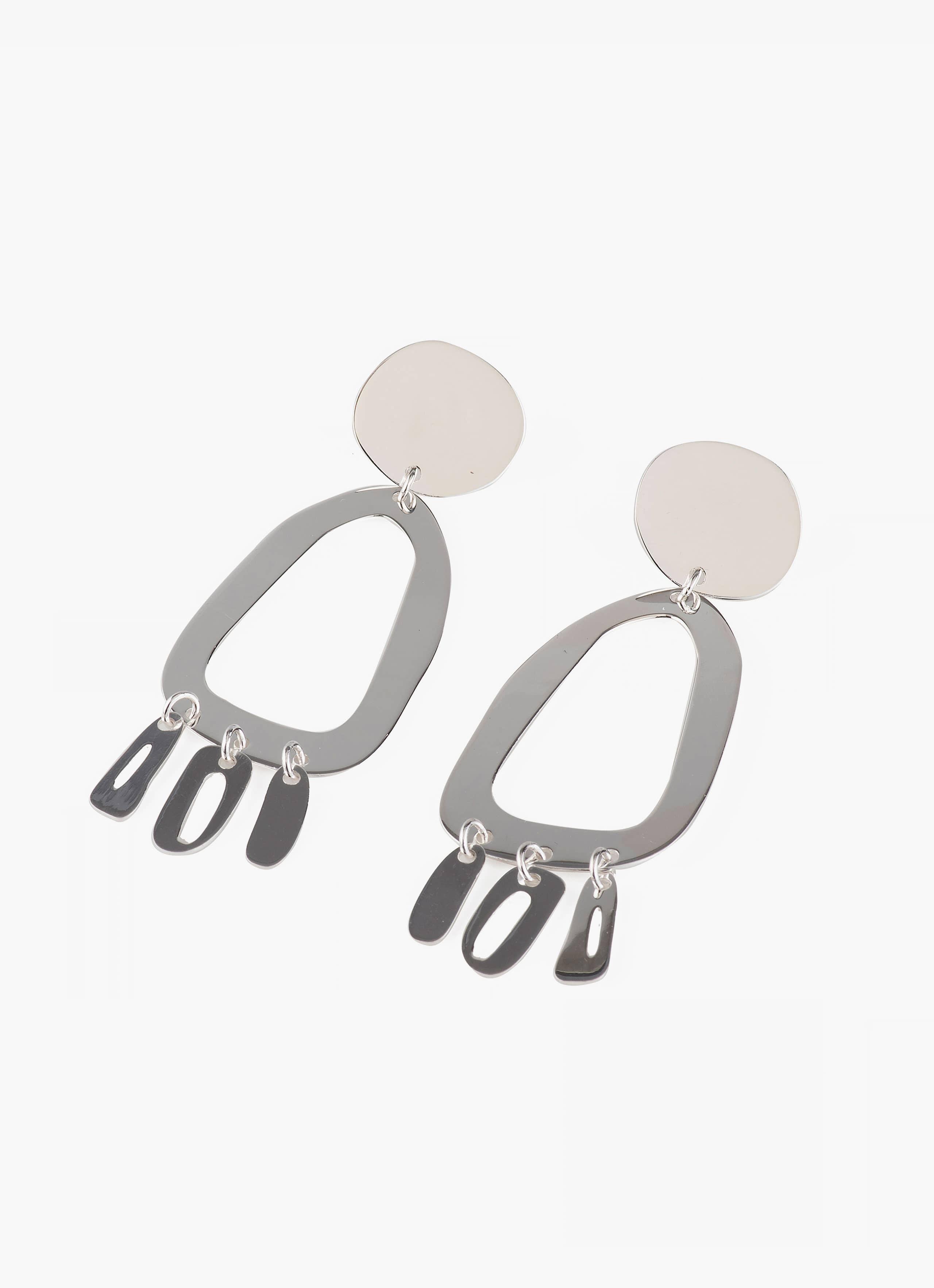 Modern Weaving - Odd Oval Fringe Earrings - Sterling Silver