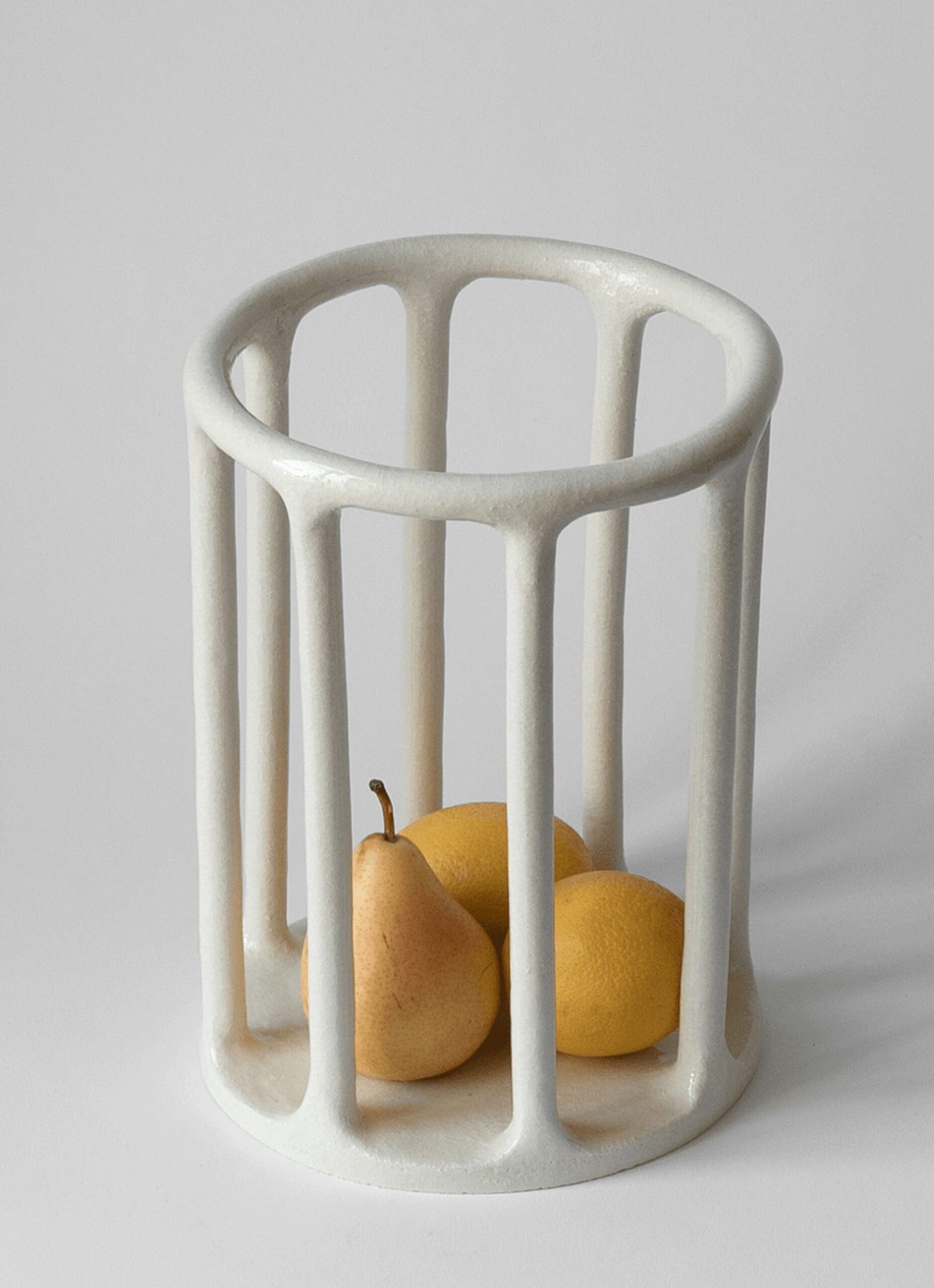 Solenne Belloir- Minimalist Cylindrical Basket - Glazed Stoneware - White