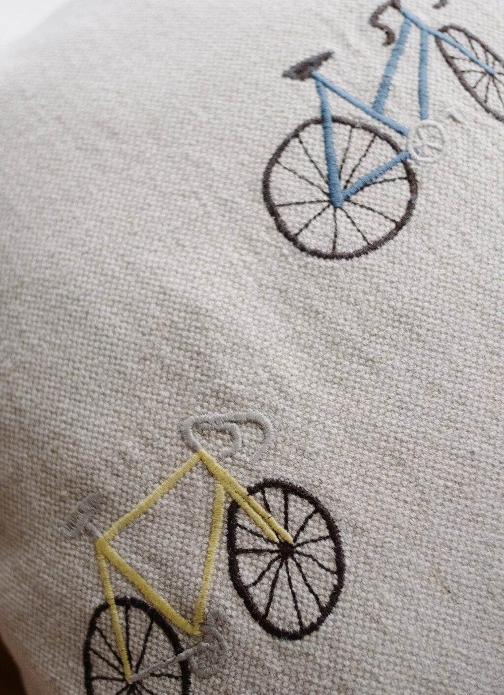Fine Little Day - Bicycles - Embroidered Cushion - Linen and Cotton
