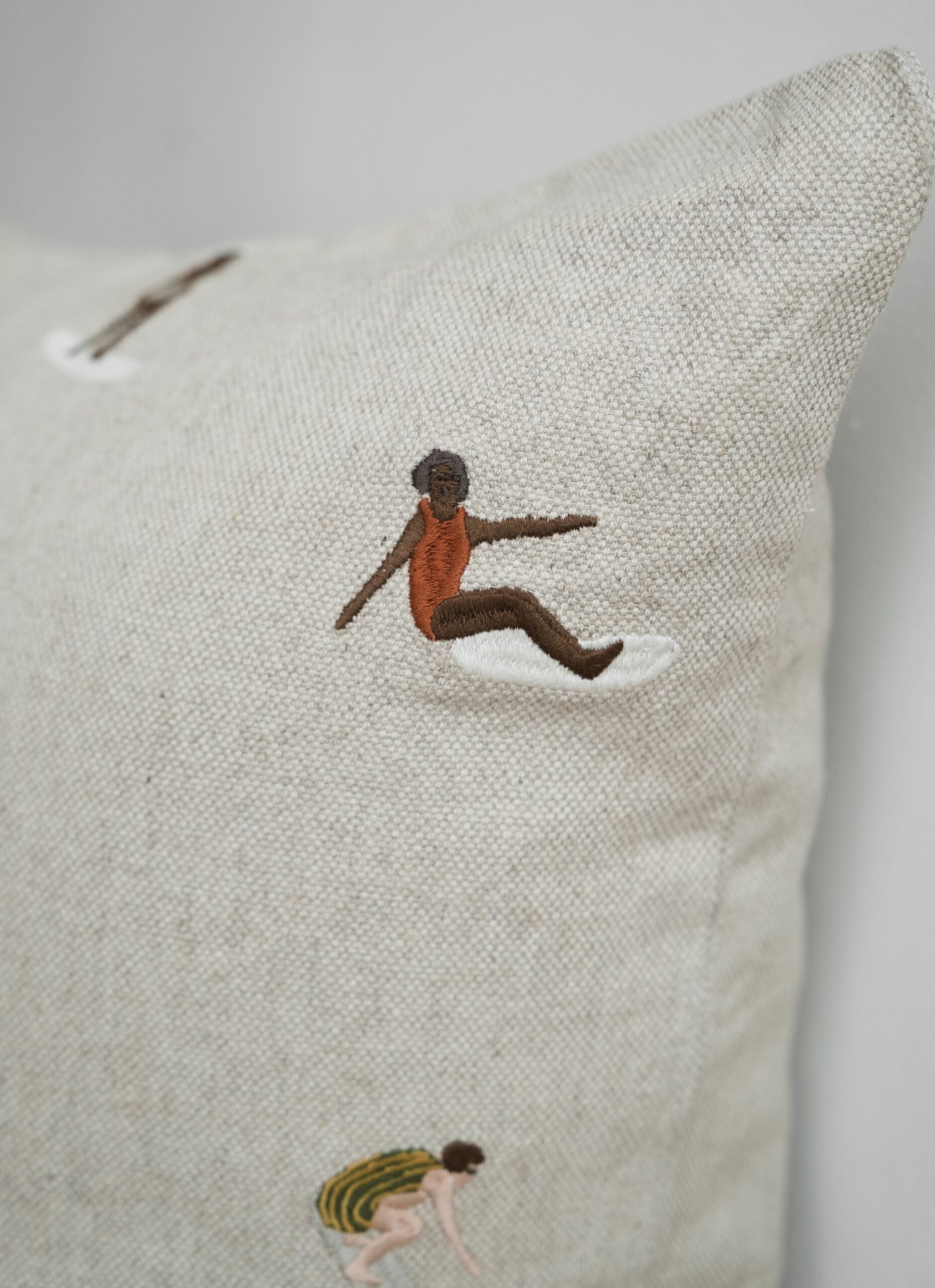 Fine Little Day - Surfers - Embroidered Cushion - Linen and Cotton
