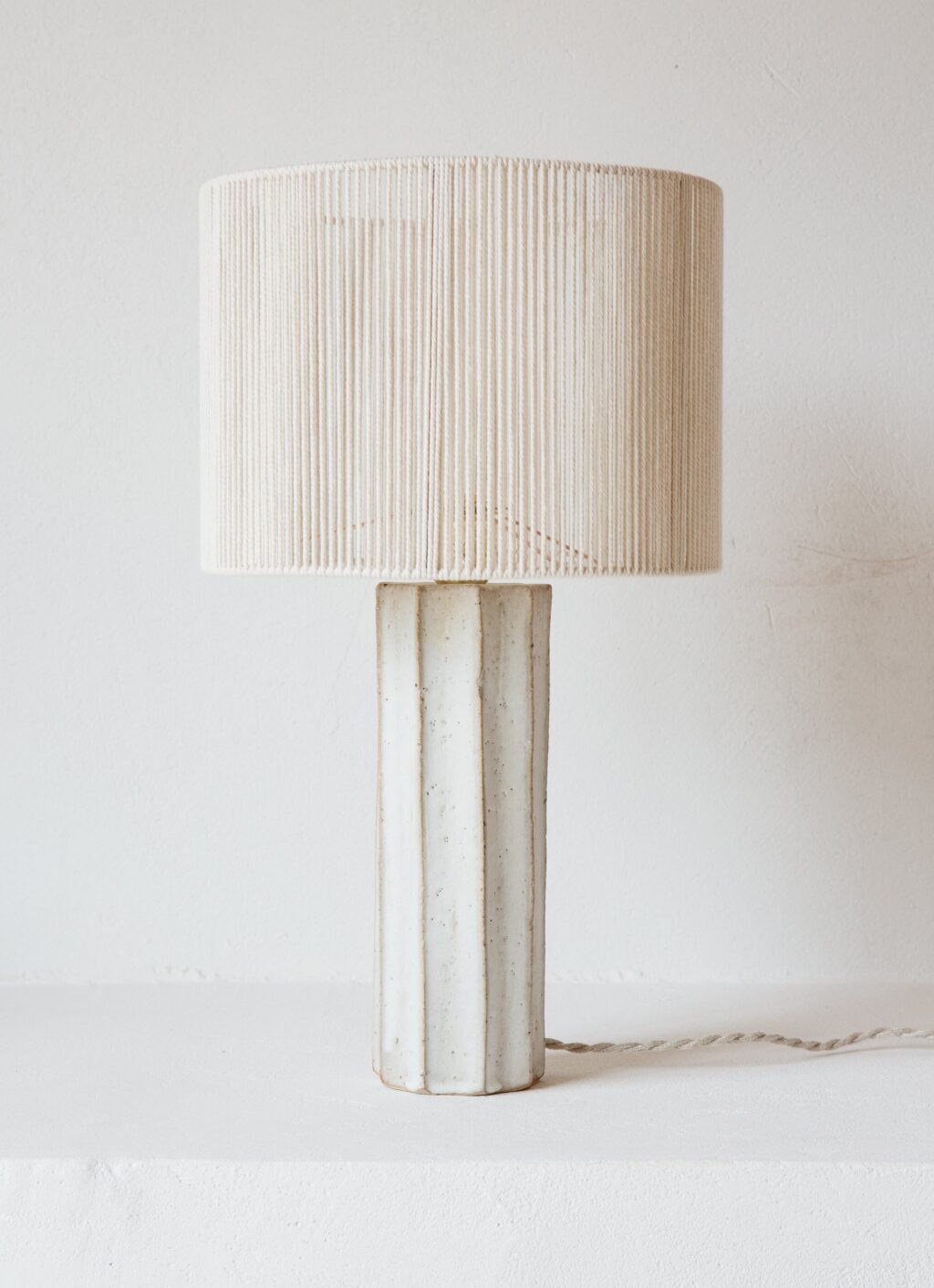 Gres Ceramics - Handmade Stoneware Lamp - Halo - Matt White Glaze and Cotton Lampshade