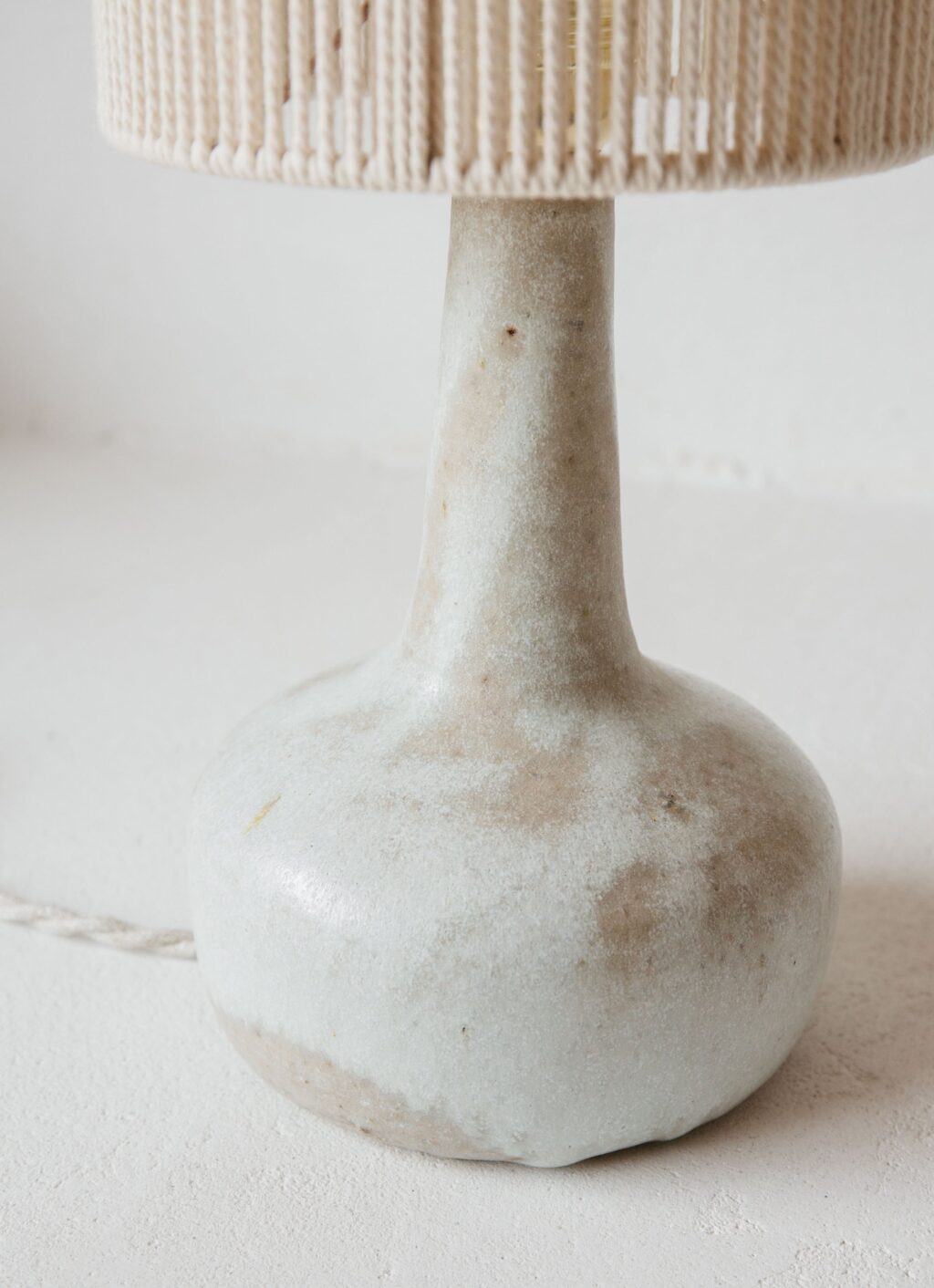 Gres Ceramics - Handmade Stoneware Lamp - Lune - Smooth White Glaze and Jute Lampshade