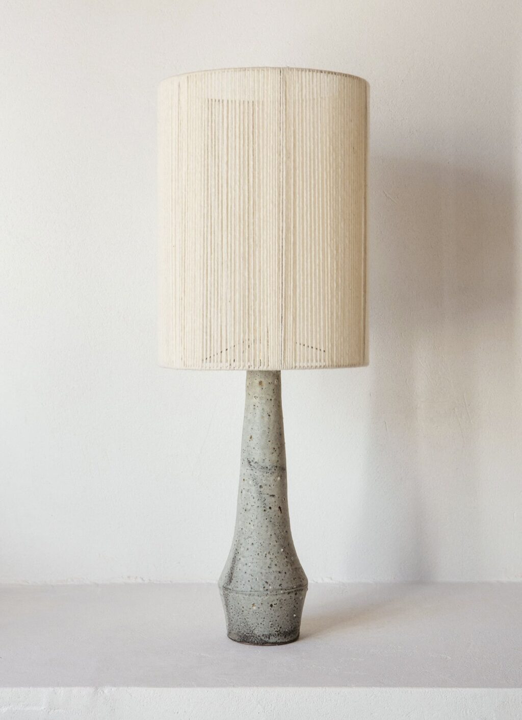 Gres Ceramics - Handmade Stoneware Lamp - Solstice - Speckled Grey Glaze and Cotton Lampshade