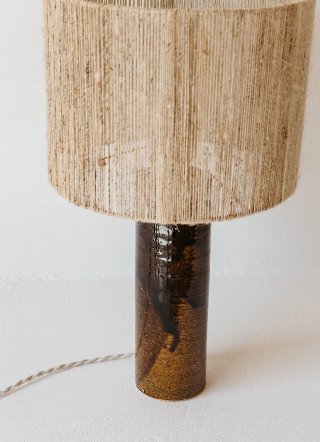 Gres Ceramics - Handmade Stoneware Lamp - Terre - Tabac with Jute Lampshade