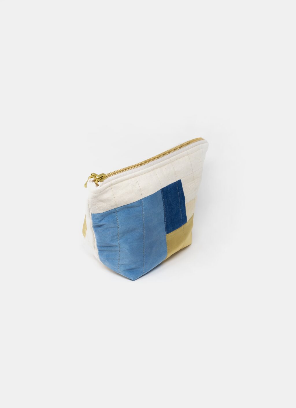 Marram - Patchwork Zipper Pouch - Plant dyed - Meadows collection - Indigo and neutral tones