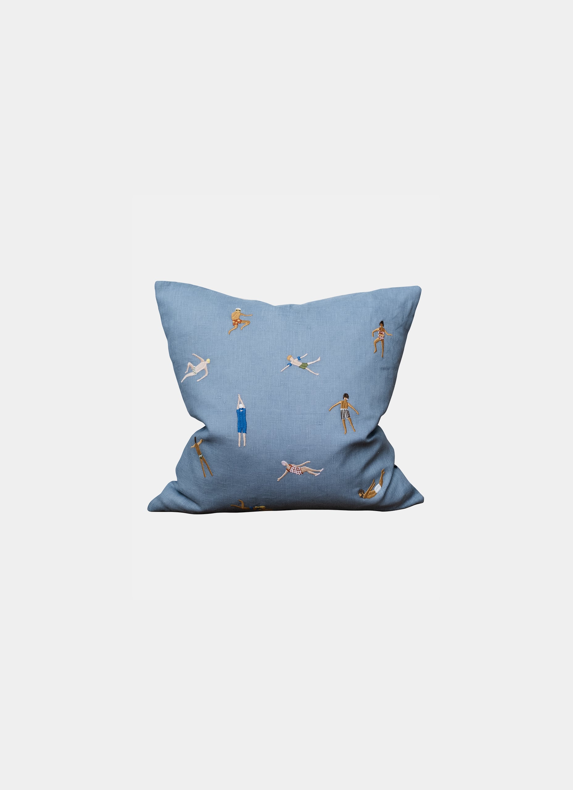 Fine Little Day - Swimmers - Embroidered Cushion - Linen and Cotton - Blue edition