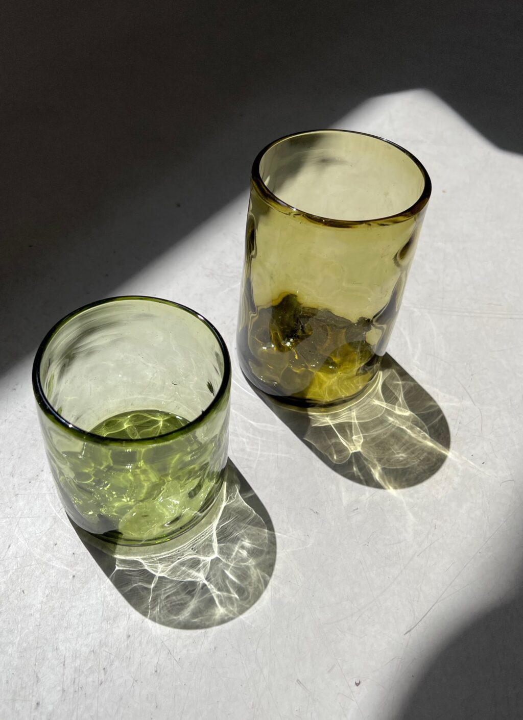 La Muerte Tiene Permiso - Nightlights of Mexico City - Handmade Recycled Glass Tumbler - Olive Green
