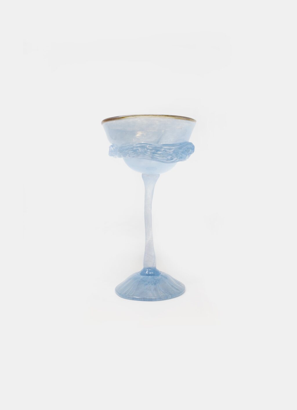 Gunilla Kihlgren - Handblown glass - Champagne glass - light blue with gold rim