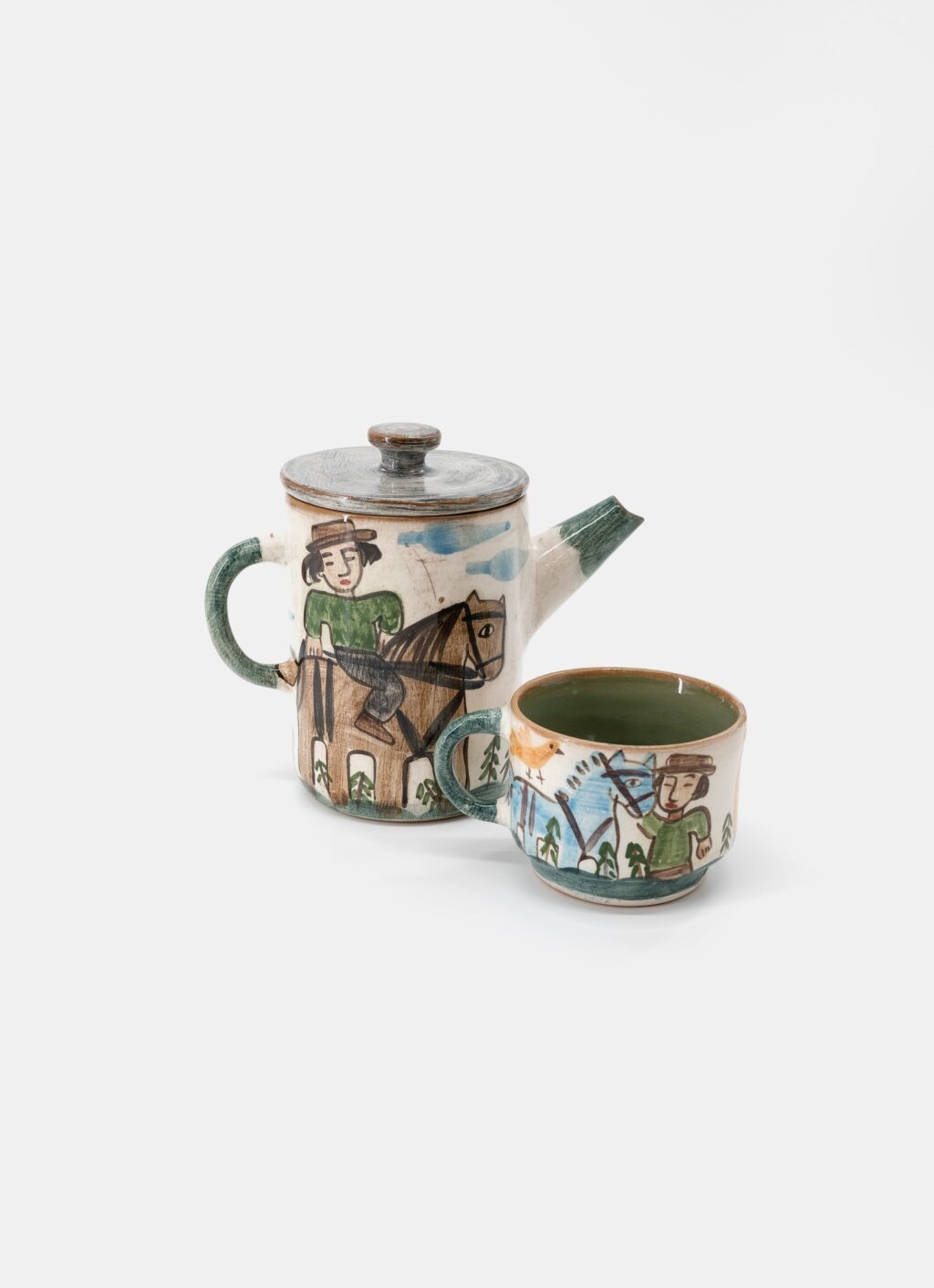 Ori Ceramic - Hand built - Hand painted - Tea pot and mug - Set