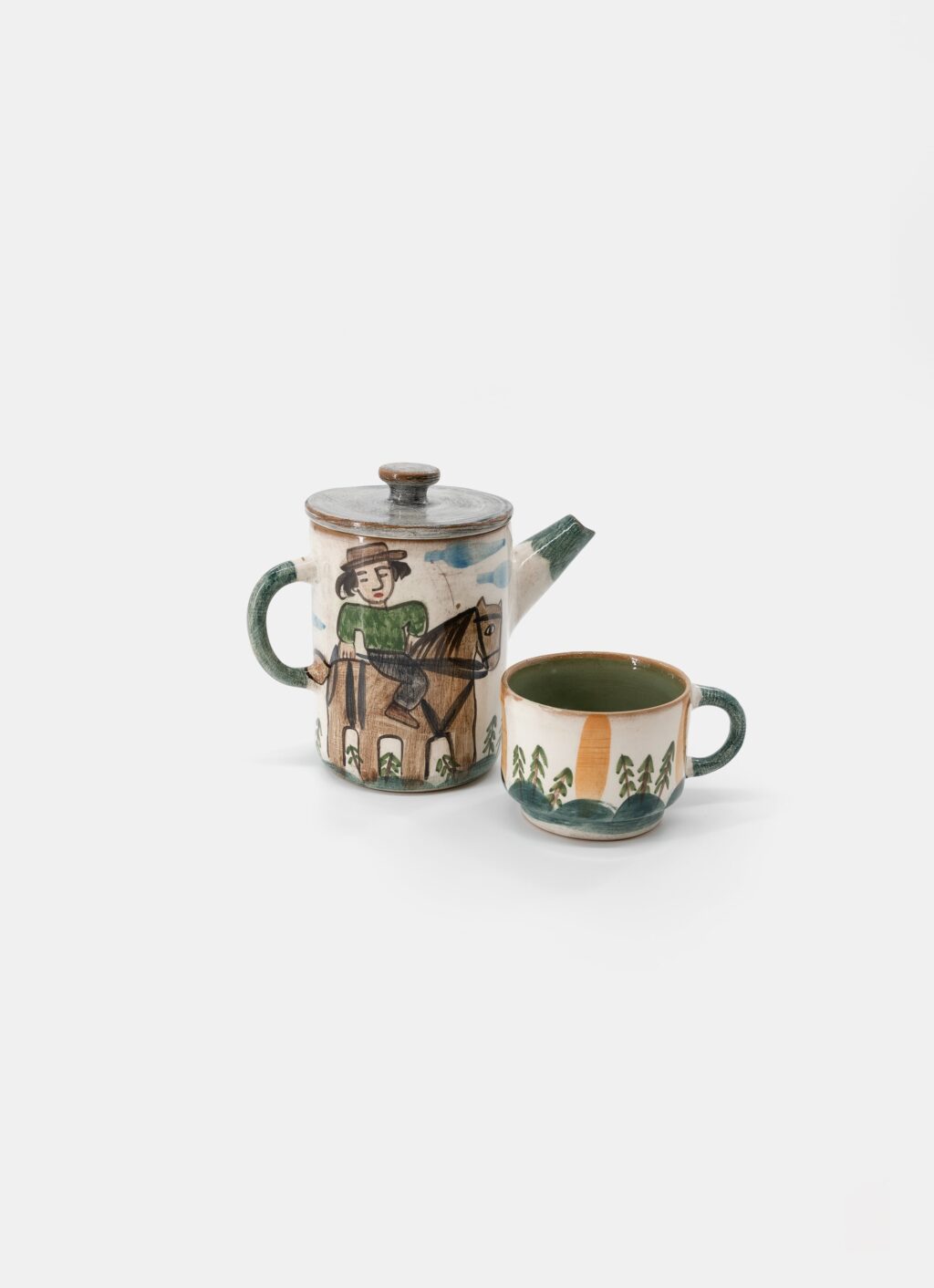 Ori Ceramic - Hand built - Hand painted - Tea pot and mug - Set